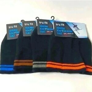 Trukfit Men's Knit Beanie - Black with Blue, Orange, and Gray Stripes